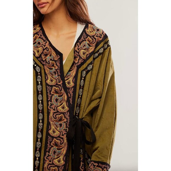 Free People $398 Bali Somerset Long Duster Size XS Small Festival  Olive Green - Picture 4 of 8